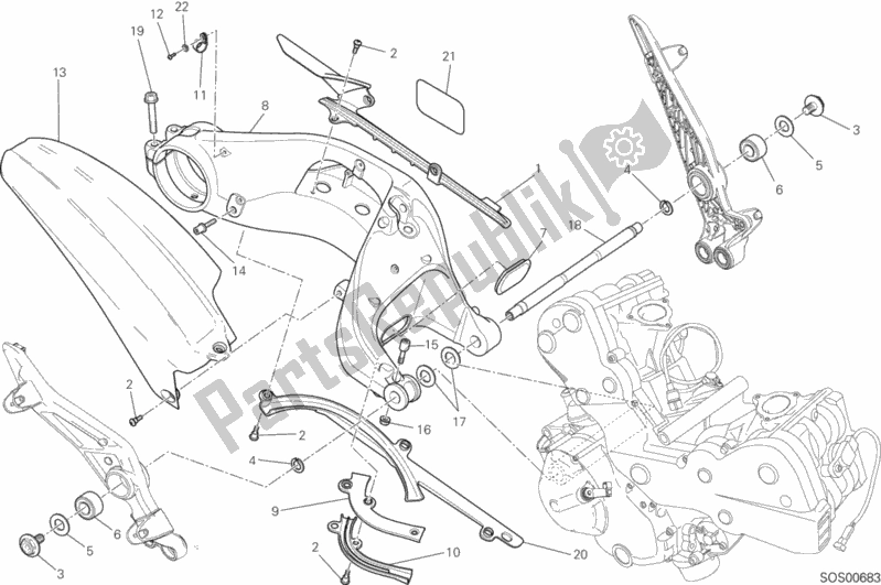 All parts for the Forcellone Posteriore of the Ducati Hypermotard Hyperstrada Brasil 821 2014